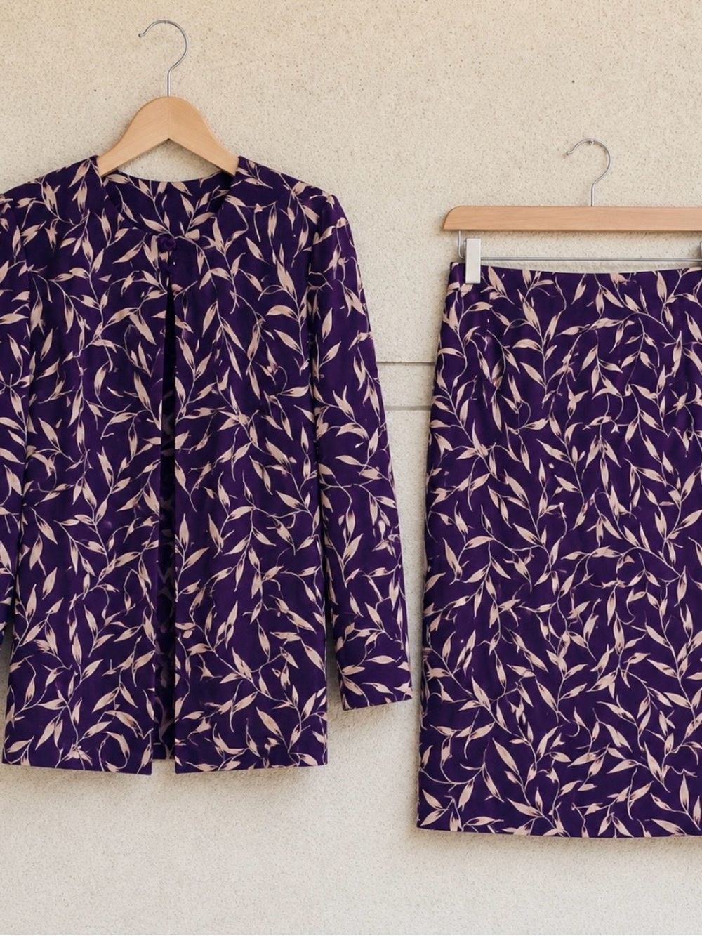 Women's Purple Leaf Print Skirt Set